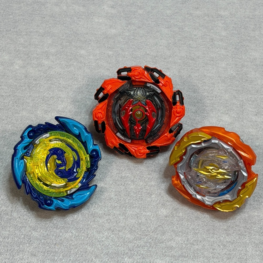 Beyblade Lot of 3 Hasbro Burst Spinning Tops Blue Orange Mixed Parts